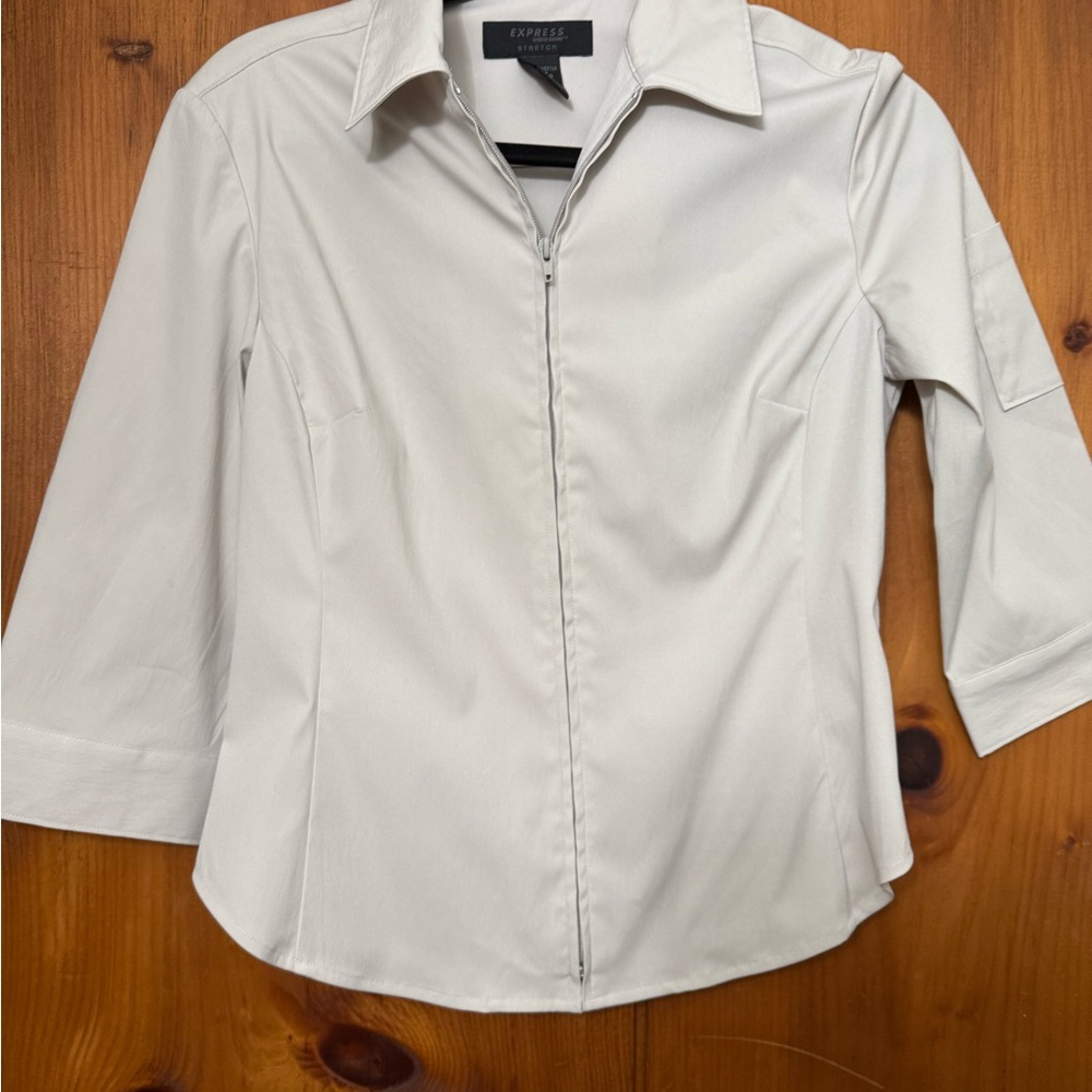 Express Cream Fitted Zippered Blouse